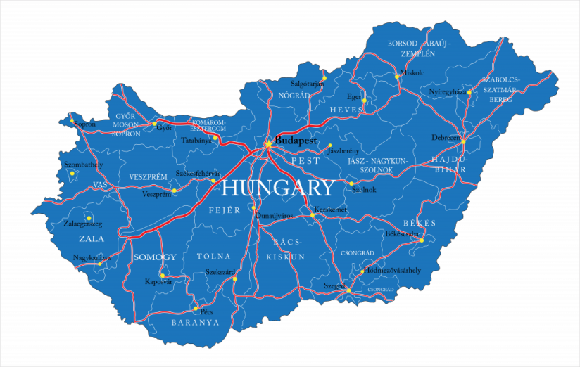 Wegenkaart Hongarije